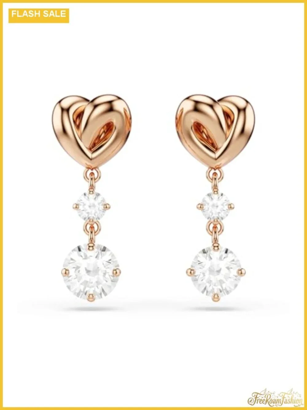 Heart Crystal Drop Dangle Earrings Rose Gold Plated Pierced Jewelry Gift